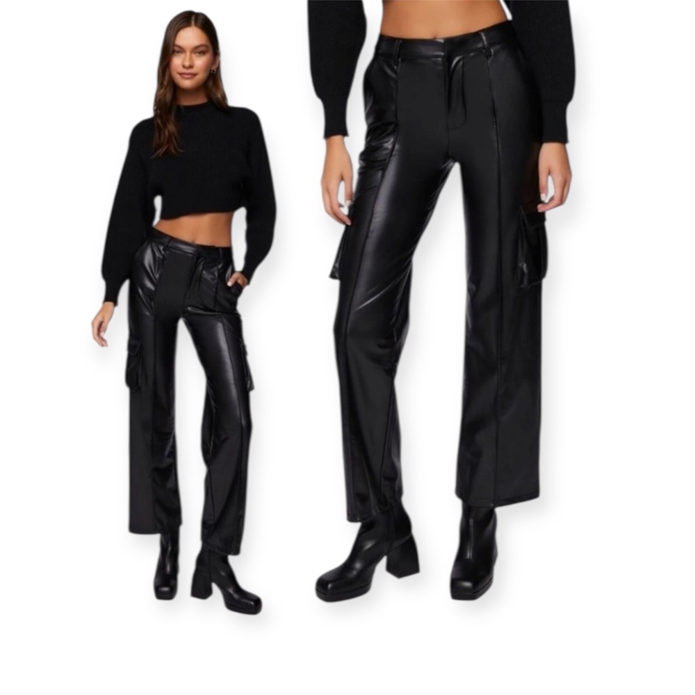 F21 Faux Leather High Rise Cargo Pants